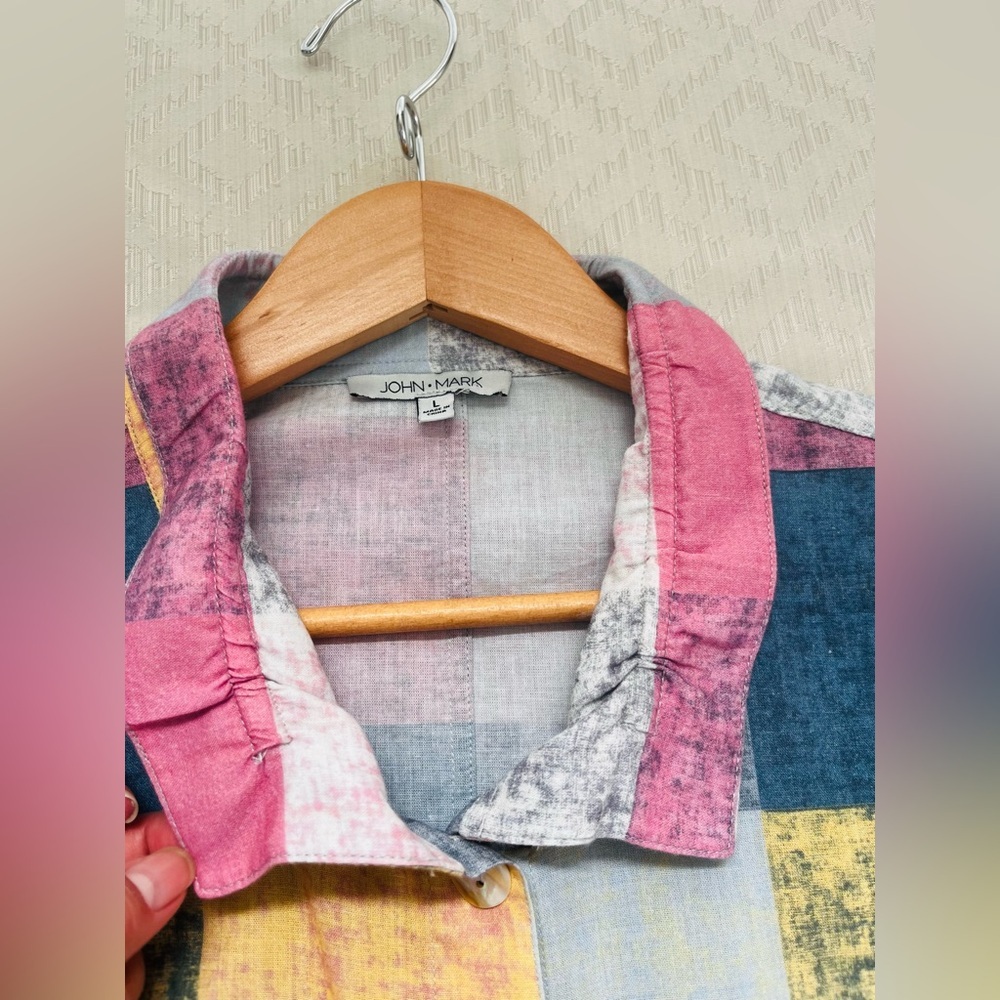 John Mark Button Front Patchwork Top Tilted Pocke… - image 4